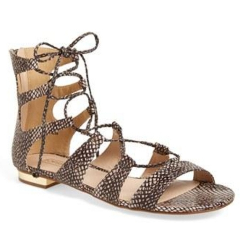 Topshop Faux Snakeskin Lace-Up Gladiator Sandals 8